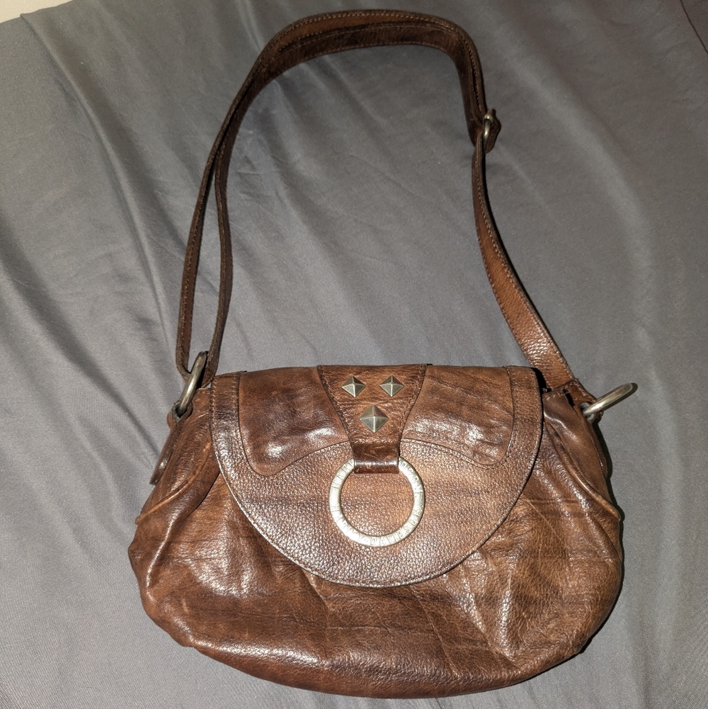 Brown Leather Harley Davidson Shoulder Bag with Ring Accent